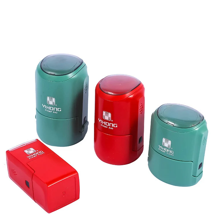 42mm Circular Self-Inking Stamp - Custom Logo Stamps with Red/Green Cases & 5…