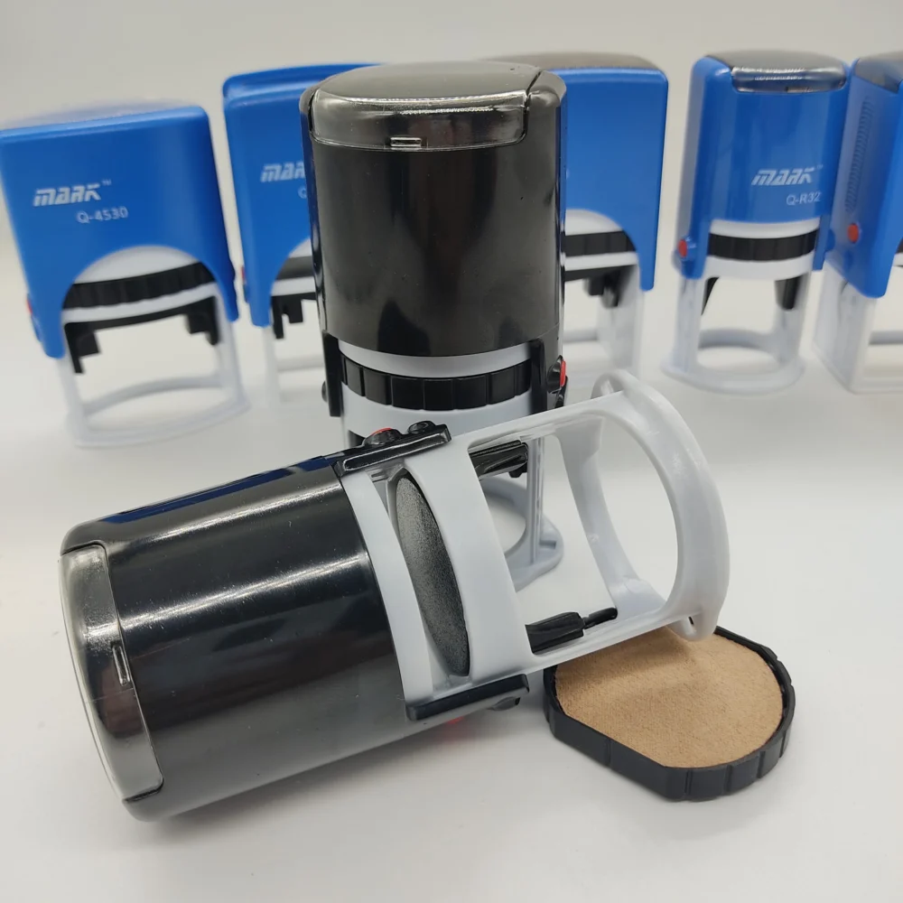 Custom Logo Self-Inking Stamp - 11 Model Options with 4 Shapes (Blue/Black Ink)
