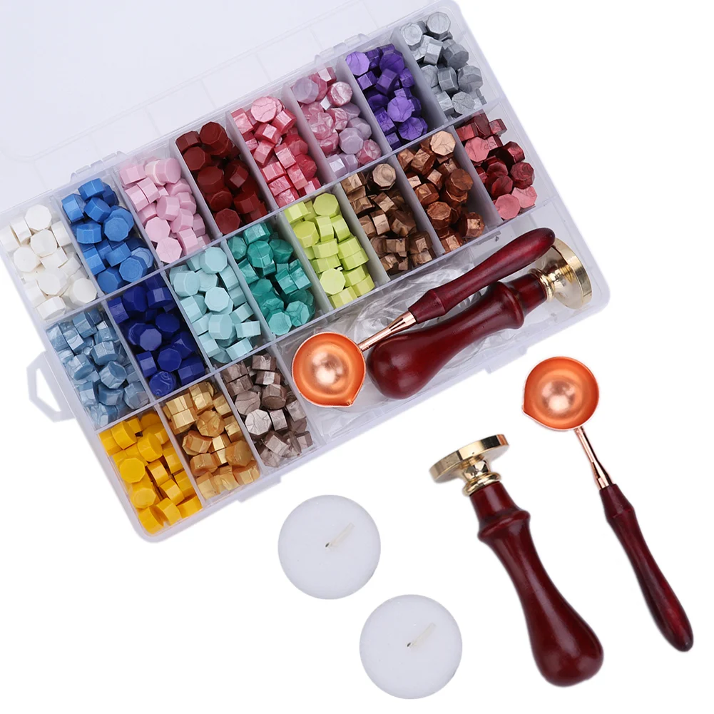 600pcs Wax Seal Kit with Candles & Spoon – 24-Color Custom Sealing Stamps