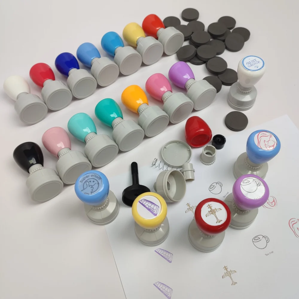 15-Color Round Flash Stamp Set - 32mm Self-Inking Teacher & Office Stamps