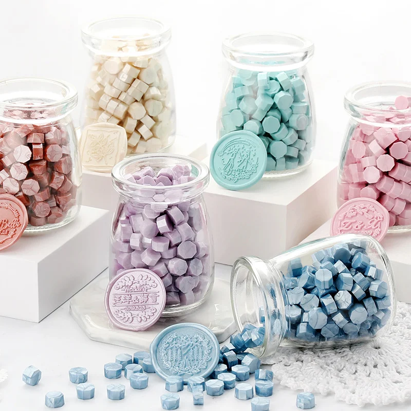 50-Color Glass Jar Wax Seals – Octagon Sealing Beads – Custom Logo Stamp Supplies