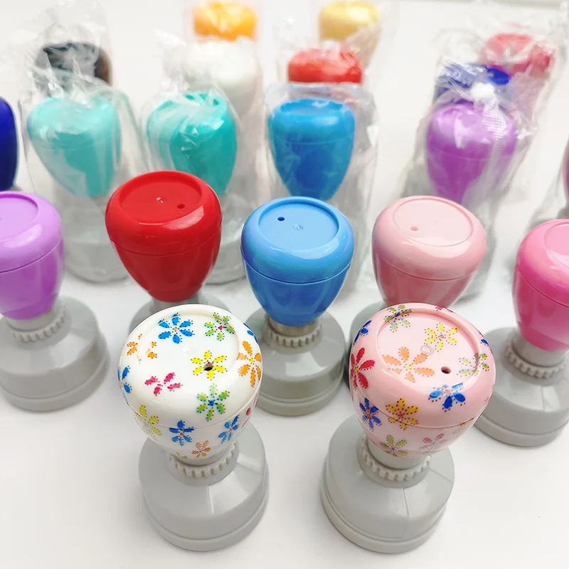 32mm Round English Teacher Stamp - Multi-Color Pre-Inked Flash Stamp with Base