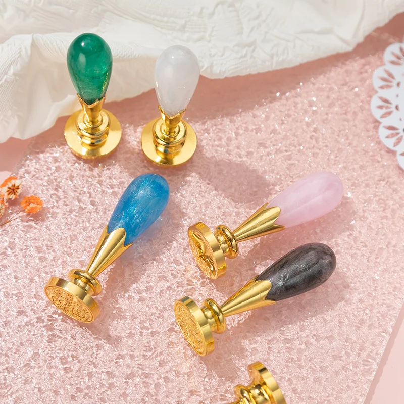 Blue Pink Resin Crystal Wax Seal Handle – Vintage Copper Metal Grip