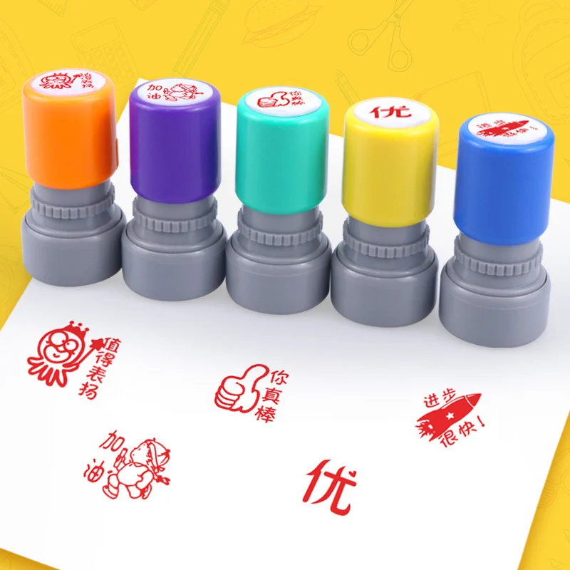 28mm Cute Glitter Teacher Stamps for Children - Custom Rubber Toy Stamps by