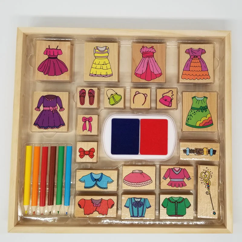 Non-Toxic Wooden Stamp Kit for Kids - Custom Rubber Stamp Set with Ink Pad