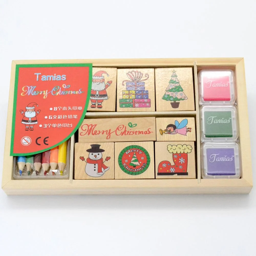 Custom Logo Non-Toxic Wooden Stamp Kit for Kids - Rubber Stamp Set with Ink…