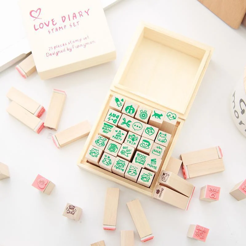 Custom Logo Wooden Rubber Stamp Set for Kids - Safe DIY Craft Stamps with Ink Pad