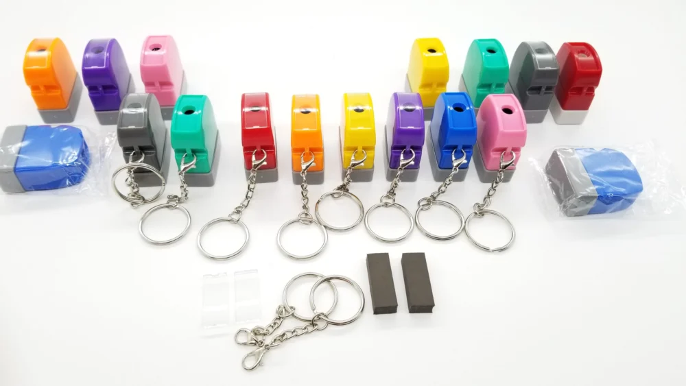 Colorful Glitter Stamp Keychain – Auto-Inking Stamp Holder HA 1027