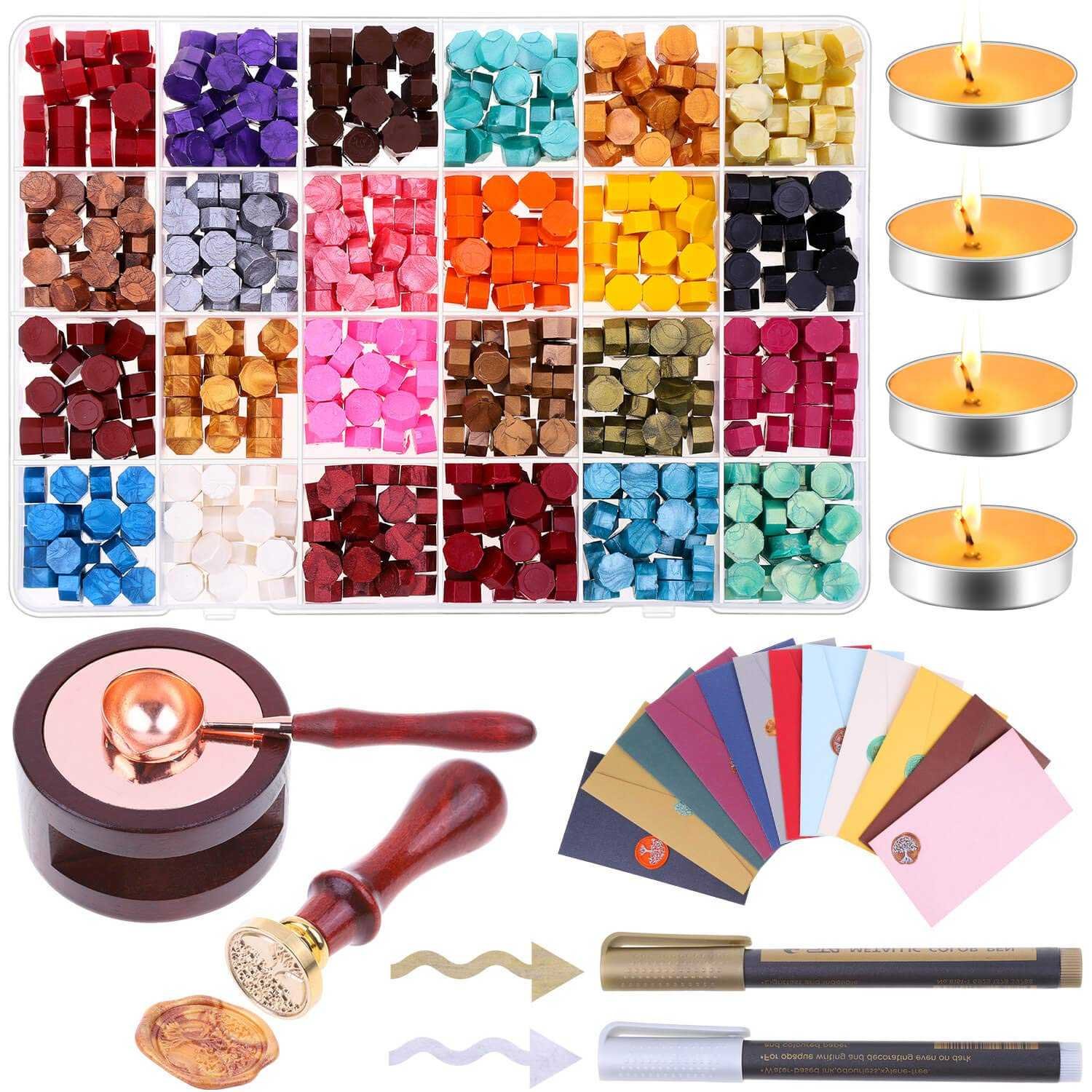 Custom Tree of Life Rose Bee Wax Seal Stamp | 24-Color Wax Bead Set for Wedding Invitations