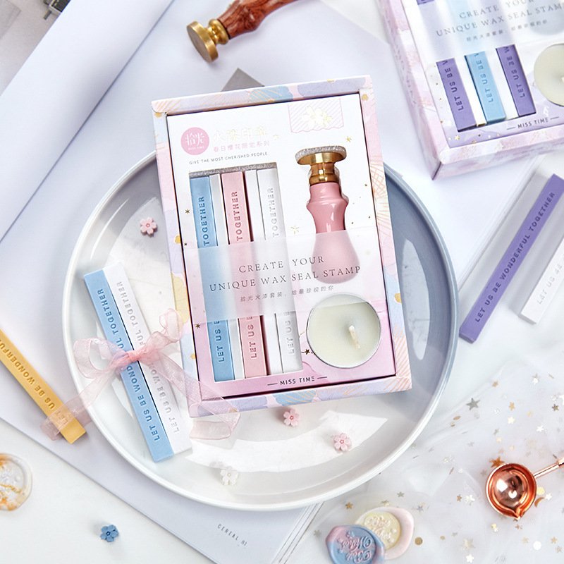 Custom Macaron Color Wax Seal Stamp Set | Wood Handle Wax Seal Kit for Wedding Invitations