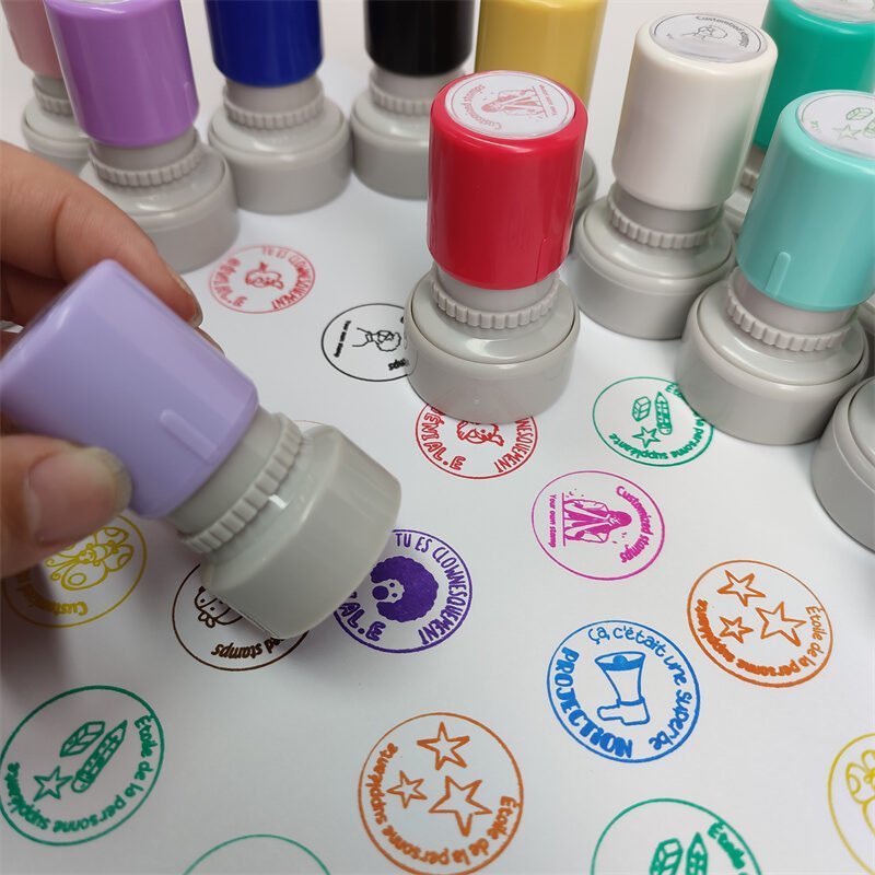 HA28 Personalized Round Flash Stamp - 28mm Pastel Teacher Stamp Set (15 Colors)