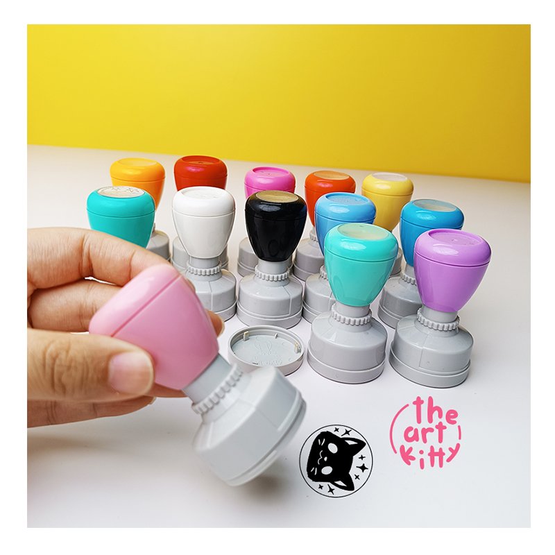 Kojoy HA30 Custom Teacher Stamp - 30mm Round Self-Inking Pastel Flash Stamp (Blank for Personalization)