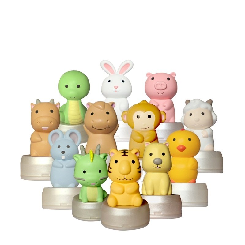 12 Zodiac Animal Flash Stamp Set - 9x27mm Washable Fabric Name Stamp | Mobarn ZS-02 Chinese Zodiac Series