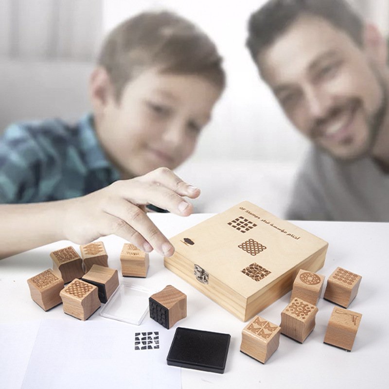 Premium Educational Wooden Stamp Set for Kids - Eco-Friendly Rubber Stamps (14×15.5cm) - Mobarnstamp - Image 6