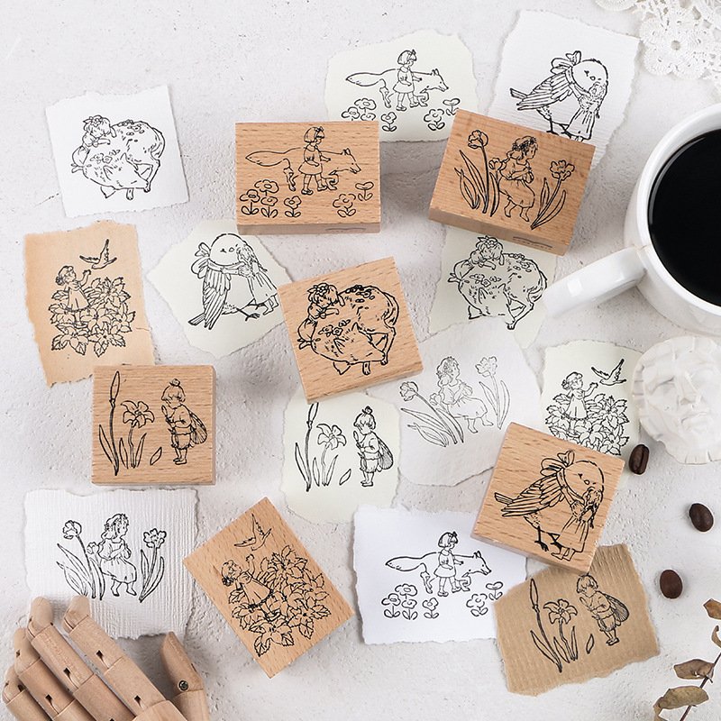 Vintage Wooden Rubber Stamp Set - Handcrafted Journaling Stamps for Scrapbooking & DIY - Mobarnstamp